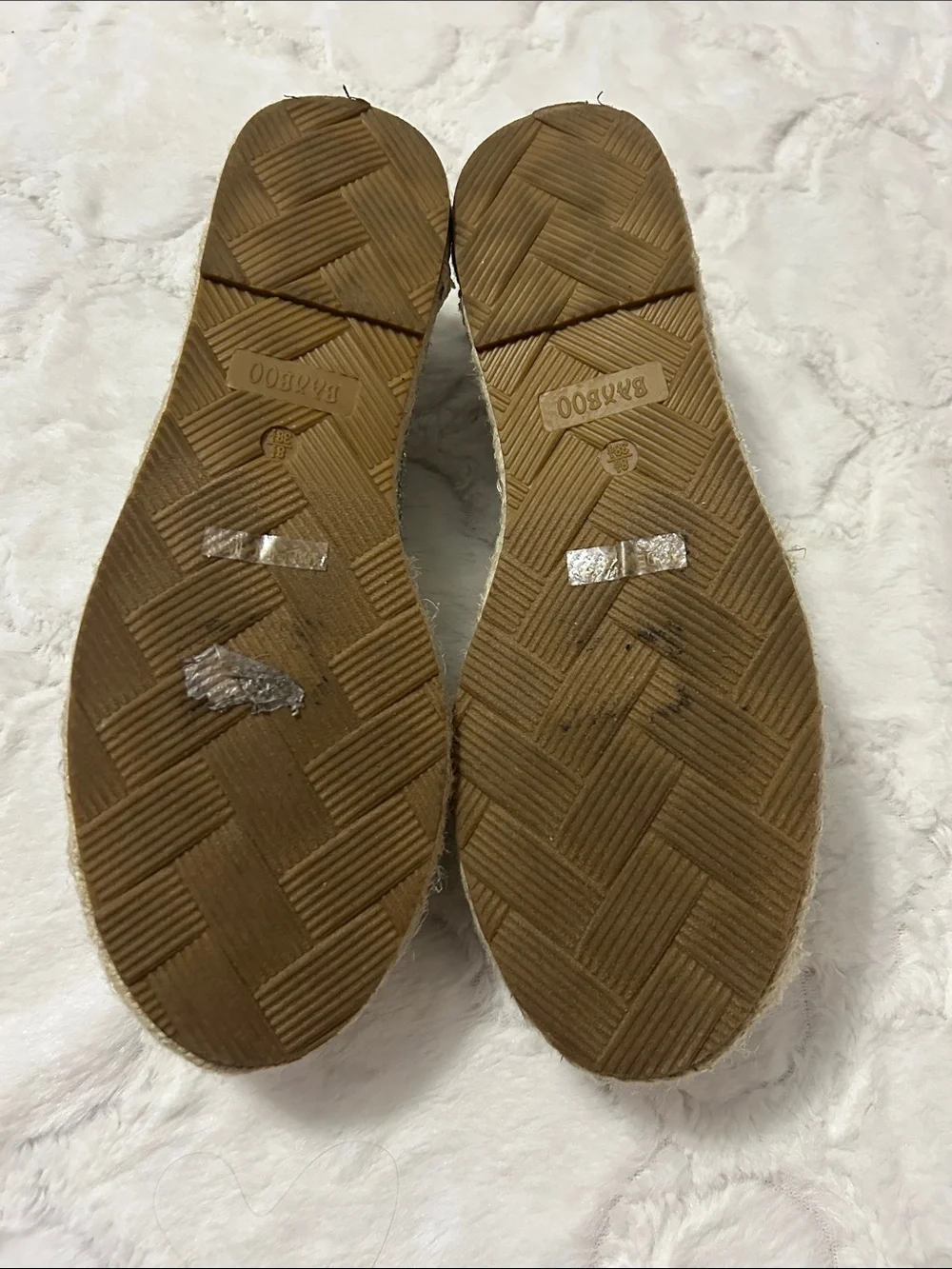 BAMBOO Cream Espadrille Slip-Ons with Rhinestone Studs